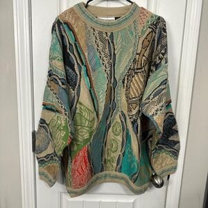 Vintage 3D Knit Patchwork Knit Sweater Coogi Style Textured Pullover. L